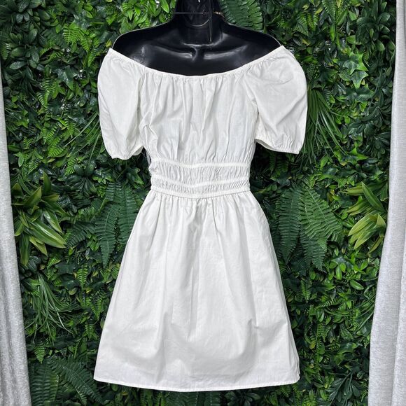 AND NOW‎ THIS Dress Women XS White Off Shoulder Babydoll Smocked Waist 2208 - Picture 10 of 10